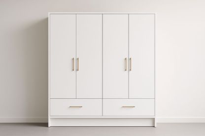 Armadio in MDF Bianco/Oro 200×60×220 cm con 4 Ante a Battente-Verdalorie