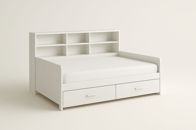 Letto in MDF Laccato 200×100 cm con Spazio di Archiviazione e Scaffali Integrati nella Testiera-Verdalorie