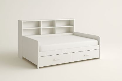 Letto in MDF Laccato 200×100 cm con Spazio di Archiviazione e Scaffali Integrati nella Testiera-Verdalorie