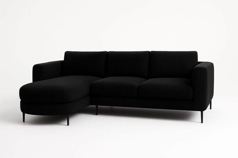 Divano Angolare 230×150×85 cm in Acciaio e Tessuto a Righe con Cuscini Rimovibili – Colore Nero-Verdalorie