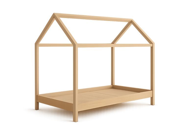 Letto Singolo in Legno Massello di Pino 200×90 cm con Struttura a Forma di Casa e Verniciatura Trasparente Naturale-Verdalorie