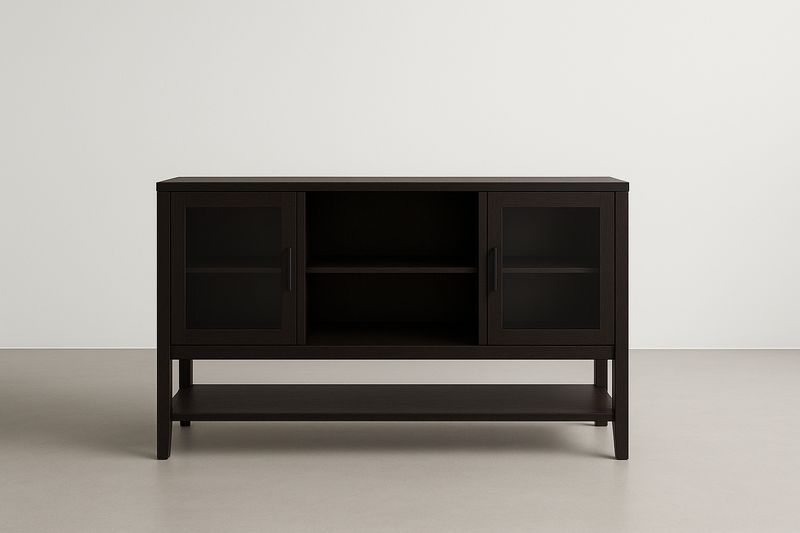 Credenza 120×40×80 cm in MDF con Ante in Vetro Temperato – Colore Nero, 2 Ante e Ripiani Aperti-Verdalorie