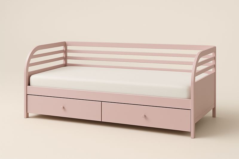 Letto Singolo in MDF Laccato Rosa 200×90 cm con 2 Cassetti di Stoccaggio-Verdalorie