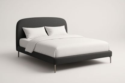 Letto Matrimoniale 200×160 cm in MDF con Testiera Imbottita in Tessuto Grigio e Piedini in Acciaio-Verdalorie