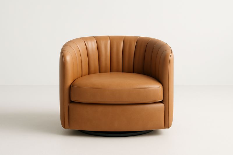 Poltrona Girevole in MDF e PU 80×75 cm con Base in Acciaio – Colore Marrone Chiaro/Nero-Verdalorie