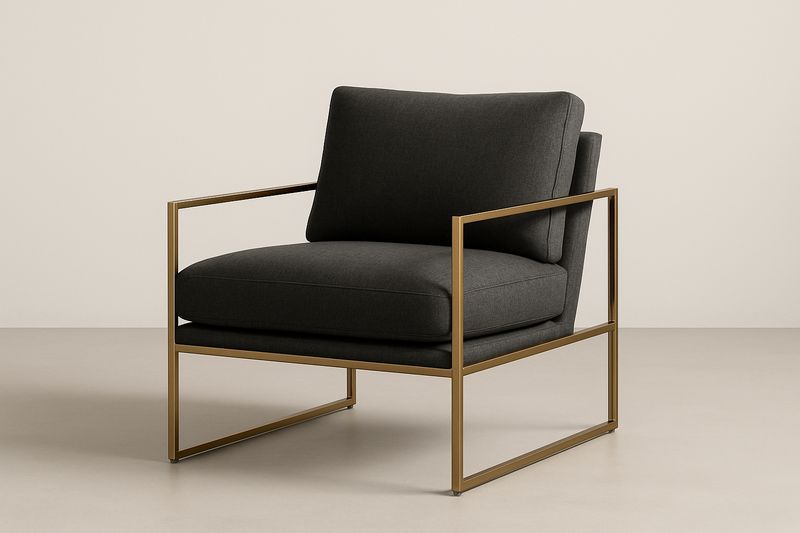 Poltrona in Tessuto e Acciaio 80×85×75 cm – Colore Grigio Scuro, Struttura Dorata-Verdalorie