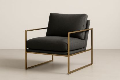 Poltrona in Tessuto e Acciaio 80×85×75 cm – Colore Grigio Scuro, Struttura Dorata-Verdalorie