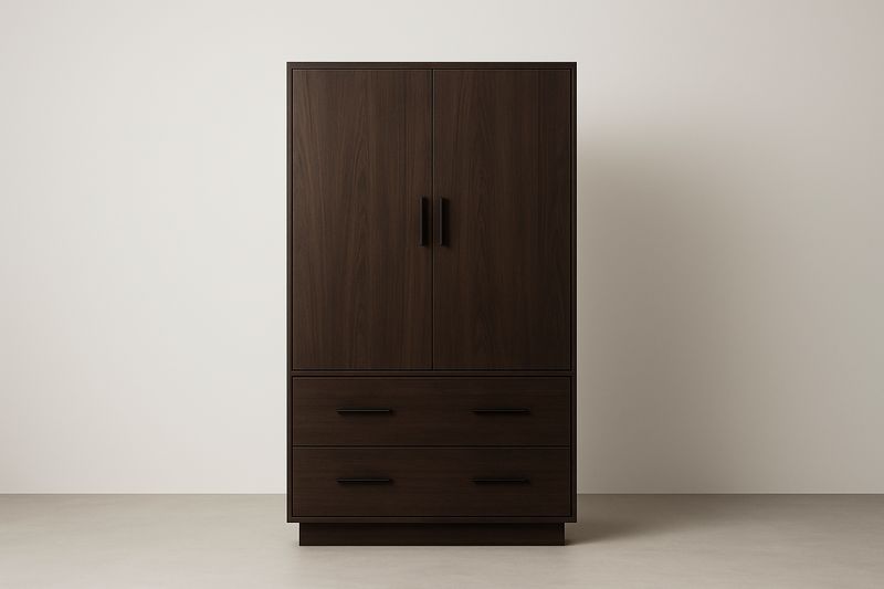 Armadio in Legno Marrone Scuro a Due Ante con Cassetti-Verdalorie