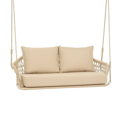 Altalena da Esterno in Rattan con Cuscini in Poliestere Beige