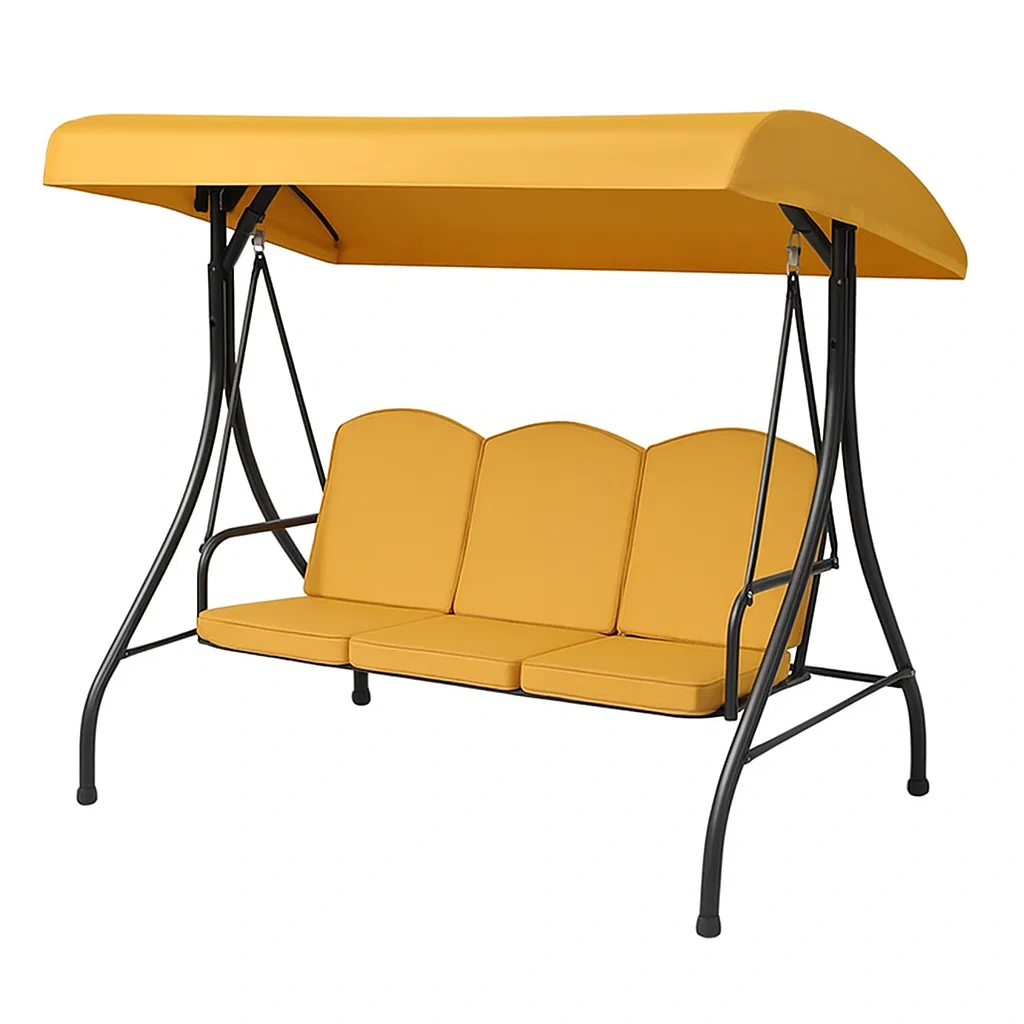 Altalena da Esterno in Acciaio per Tre Posti con Cuscini in Poliestere Gialli
