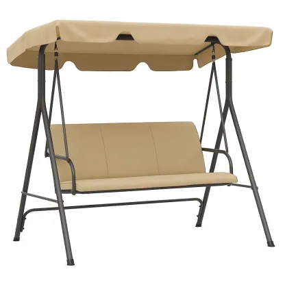 Altalena da Esterno con Struttura in Acciaio e Tessuto Poliestere Beige
