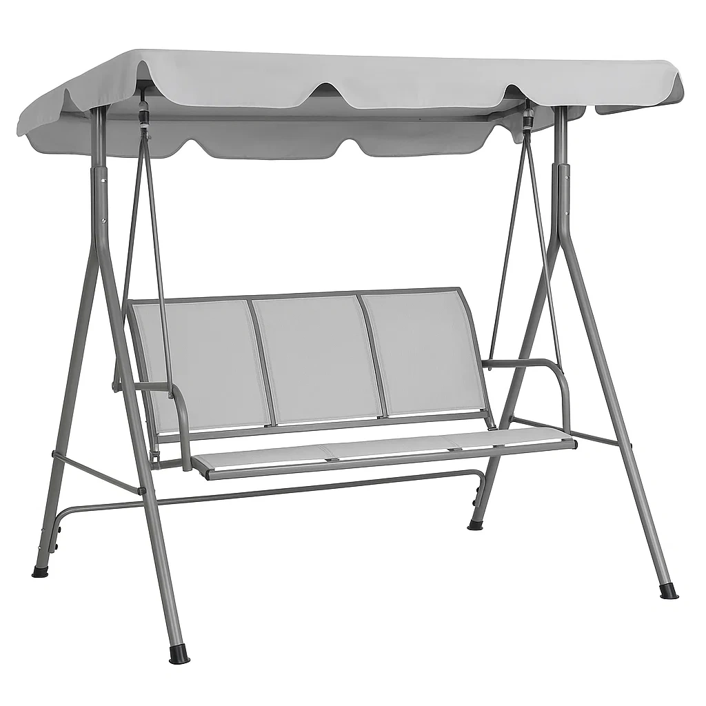 Altalena da Esterno in Metallo e Tessuto Grigio con Tettoia