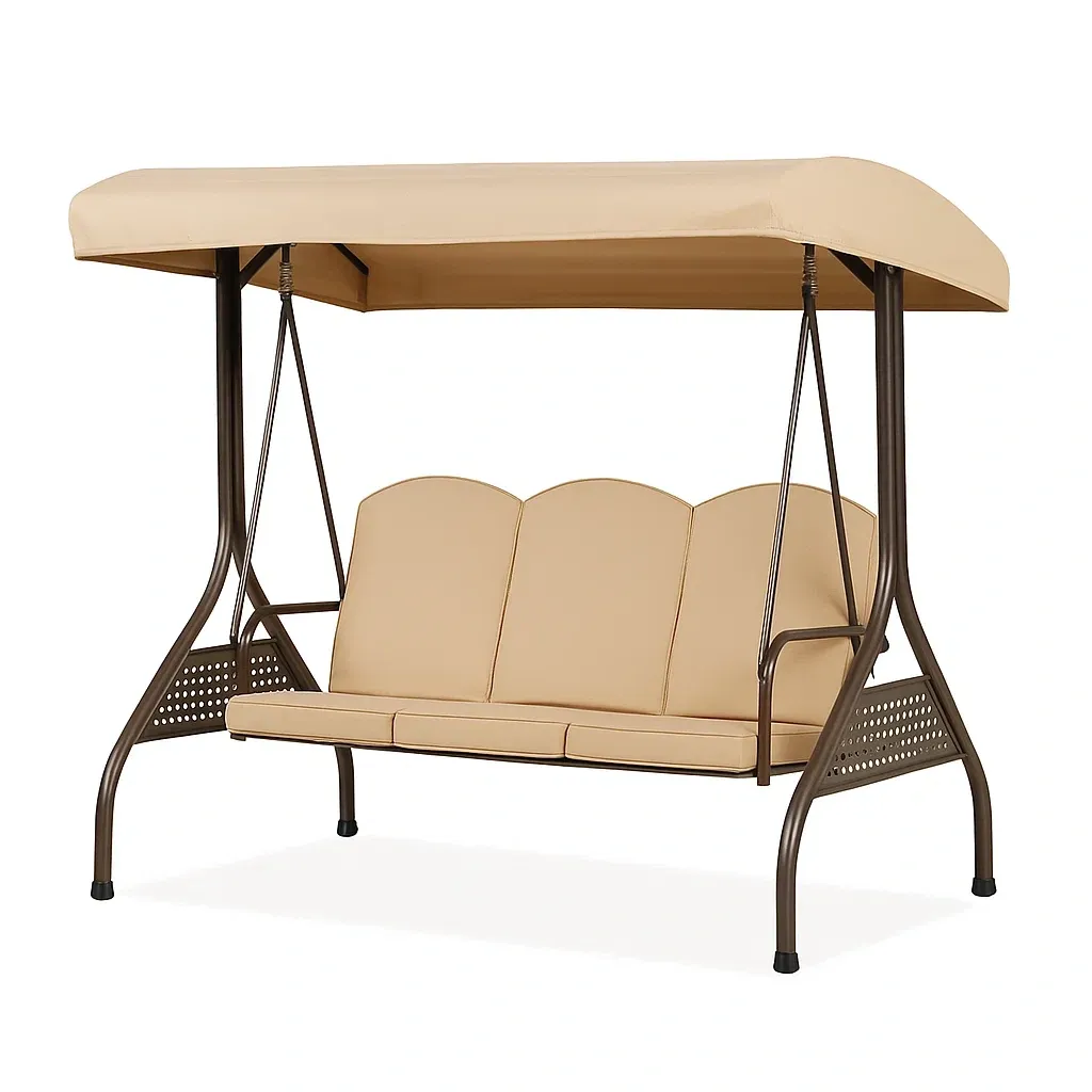 Altalena da Esterno in Acciaio e Tessuto Beige per 3 Persone