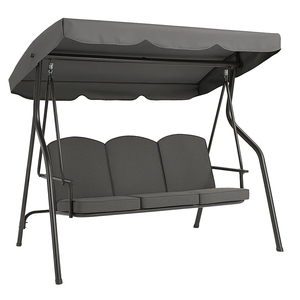 Altalena da Esterno in Acciaio con Cuscini Grigi e Tettuccio Regolabile
