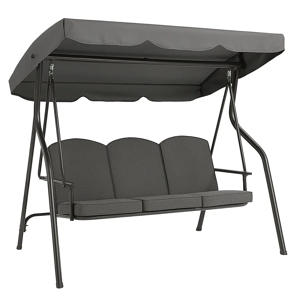 Altalena da Esterno in Acciaio con Cuscini Grigi e Tettuccio Regolabile