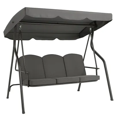 Altalena da Esterno in Acciaio con Cuscini Grigi e Tettuccio Regolabile