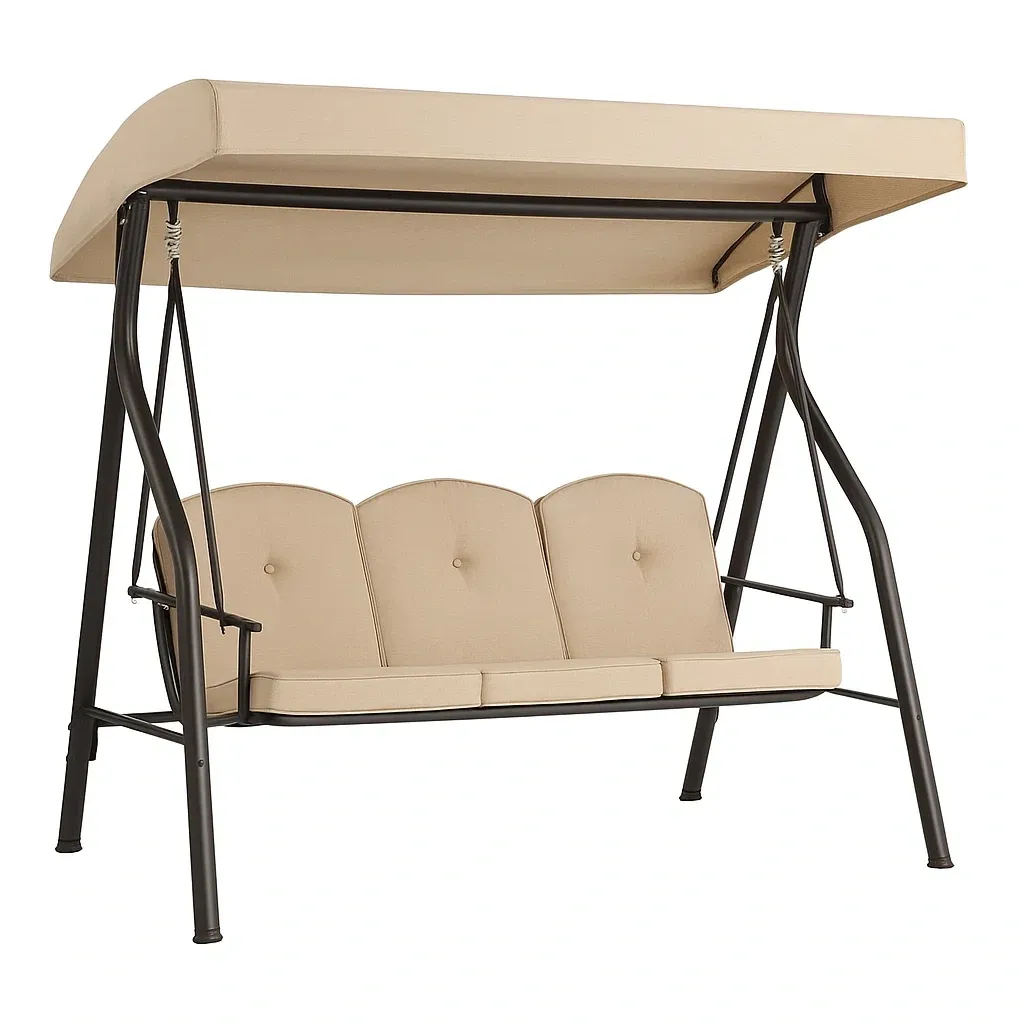 Altalena da Esterno con Struttura in Metallo e Cuscini in Poliestere Beige