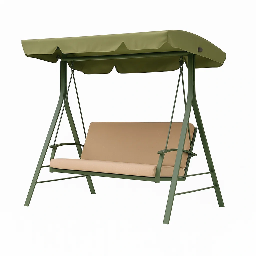 Altalena da Esterno in Acciaio con Seduta in Tessuto Poliestere e Tettuccio Regolabile