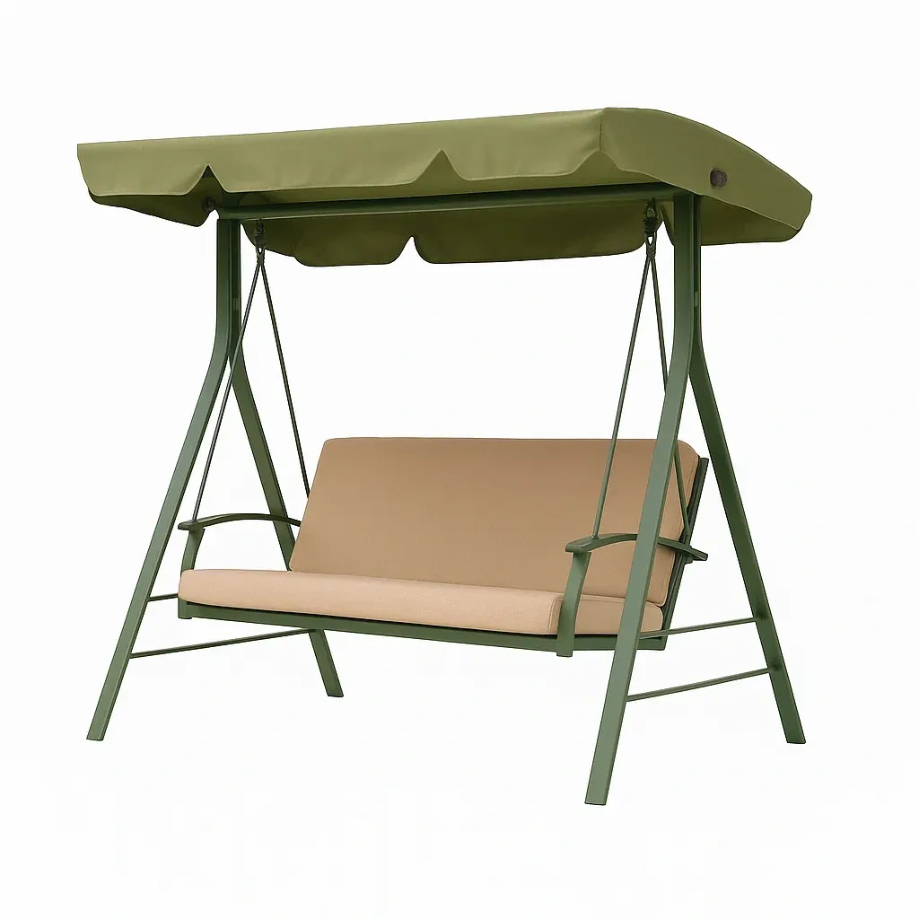 Altalena da Esterno in Acciaio con Seduta in Tessuto Poliestere e Tettuccio Regolabile