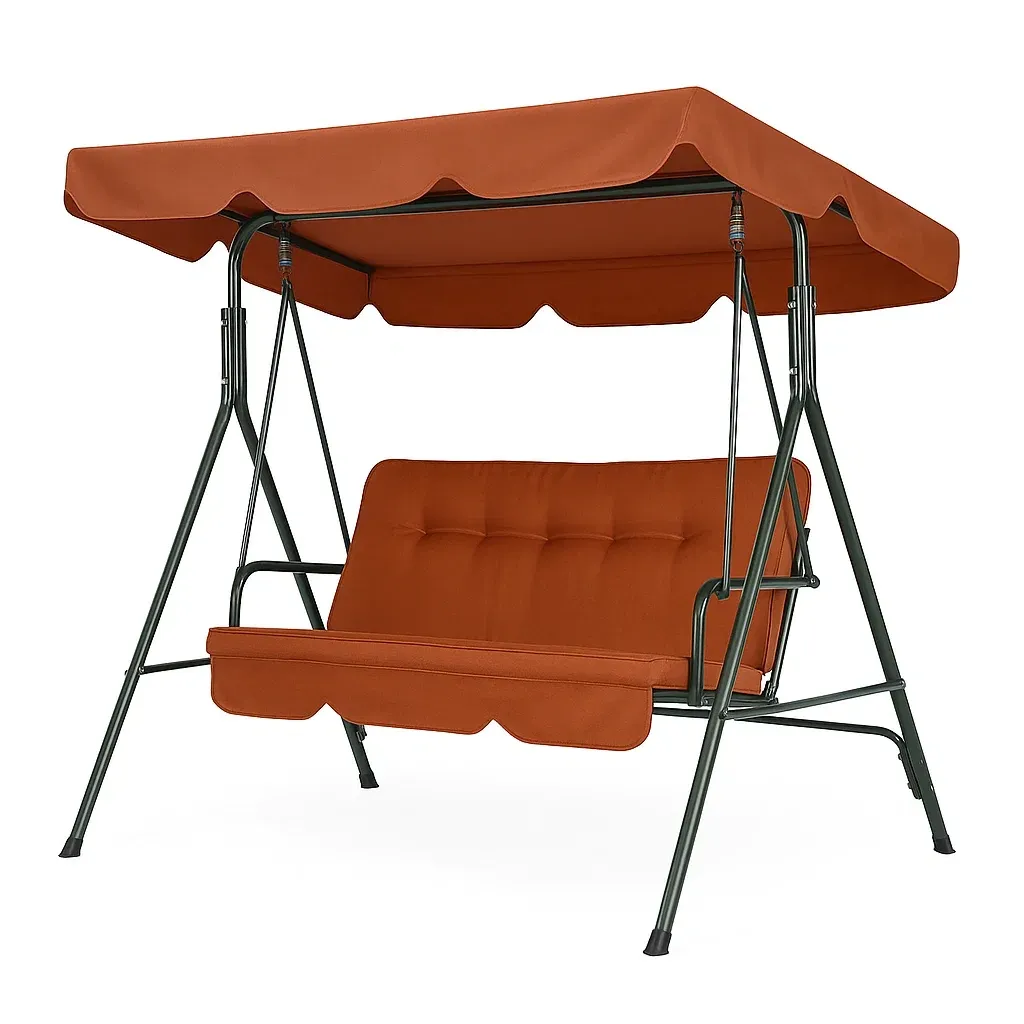 Altalena da Esterno in Acciaio con Tettoia Regolabile in Tessuto Arancione