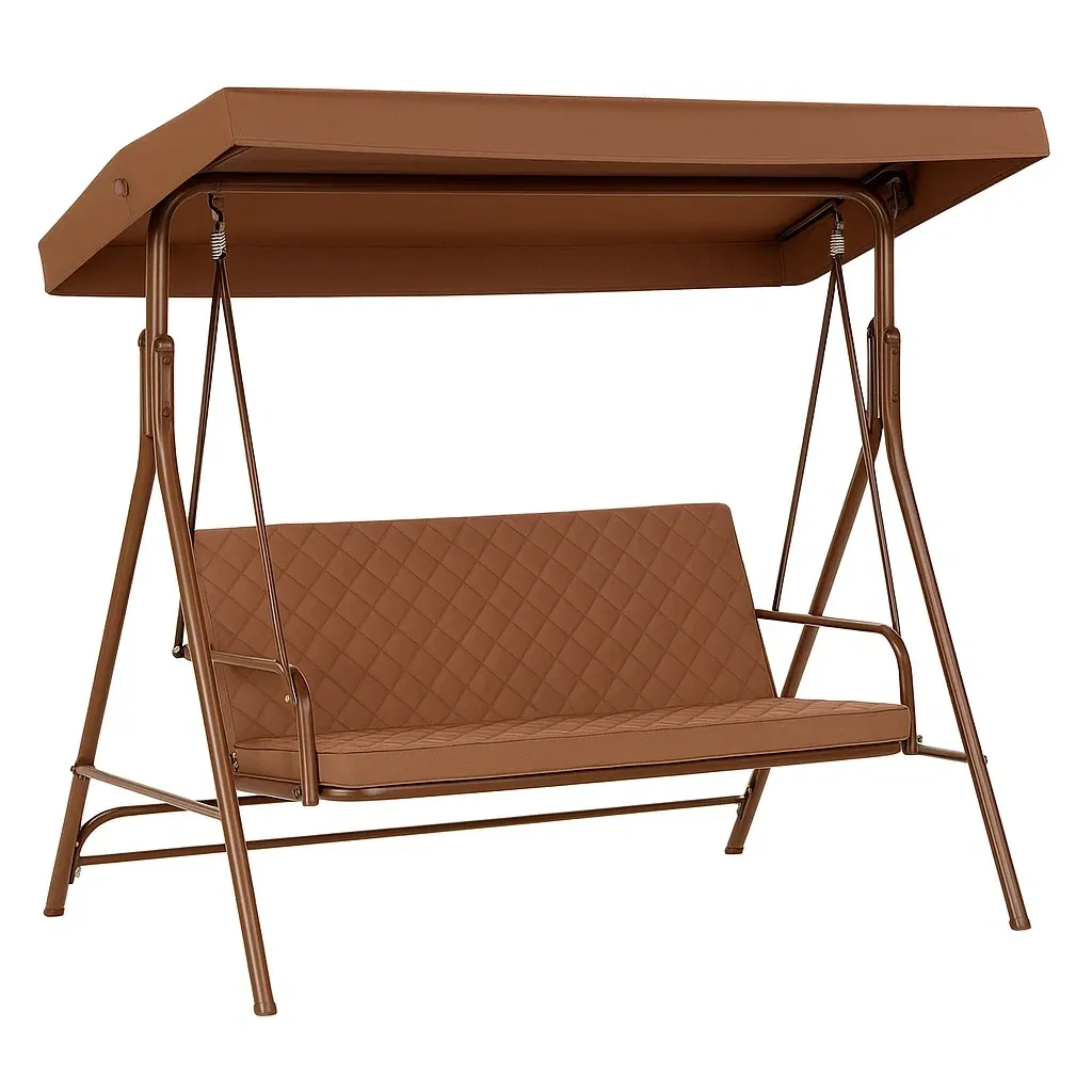 Altalena da Esterno in Metallo con Seduta in Ecopelle Marrone