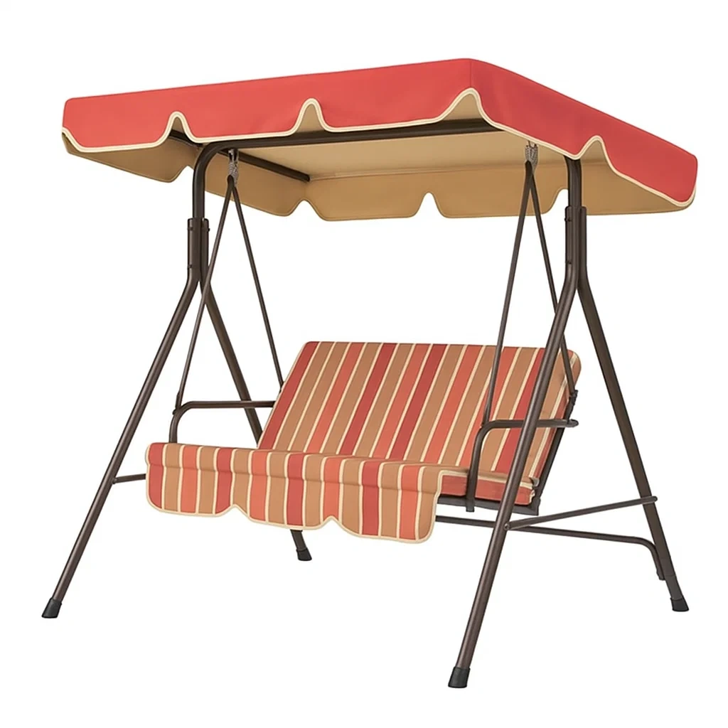Altalena da Esterno con Struttura in Acciaio e Tessuto in Poliestere Rosso e Beige
