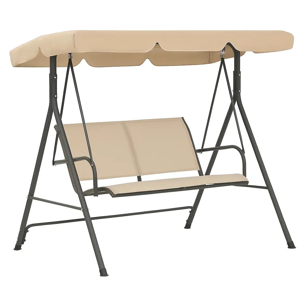 Altalena da Esterno in Acciaio e Poliestere Beige con Tettuccio