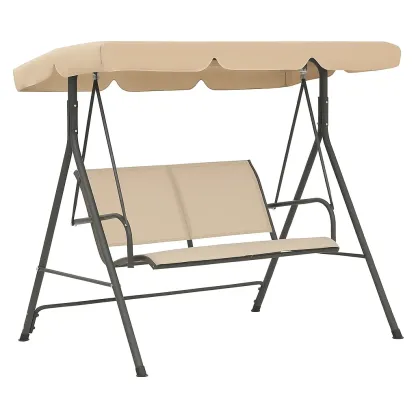 Altalena da Esterno in Acciaio e Poliestere Beige con Tettuccio