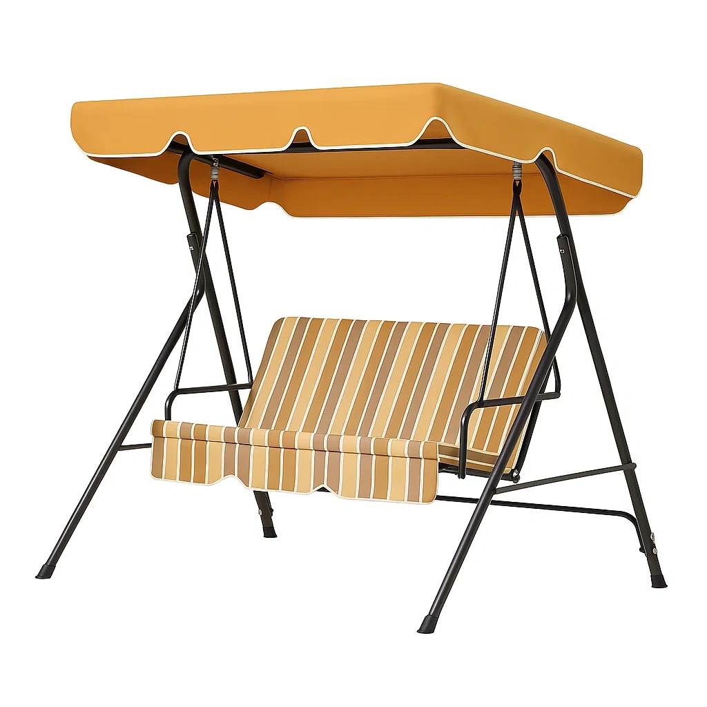 Altalena da Esterno in Metallo con Tessuto a Righe Arancioni 150×120×170 cm