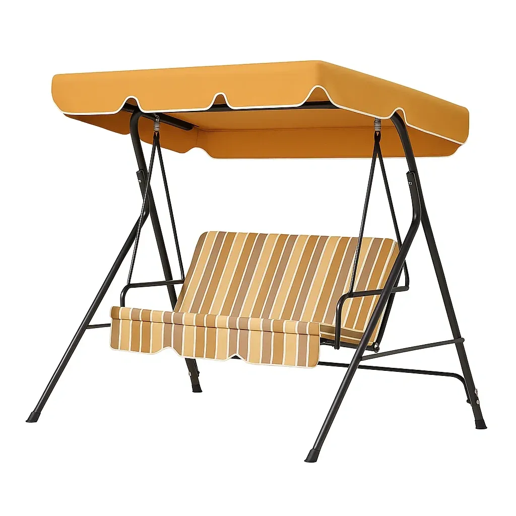 Altalena da Esterno in Metallo con Tessuto a Righe Arancioni 150×120×170 cm