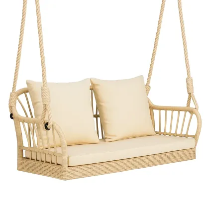 Altalena da Esterno in Rattan Sintetico con Cuscini Beige
