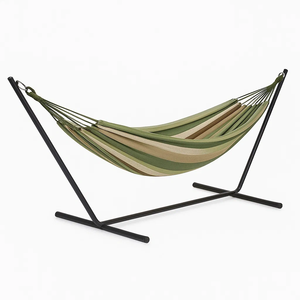Amaca con Supporto in Acciaio e Tela di Poliestere a Righe Verdi
