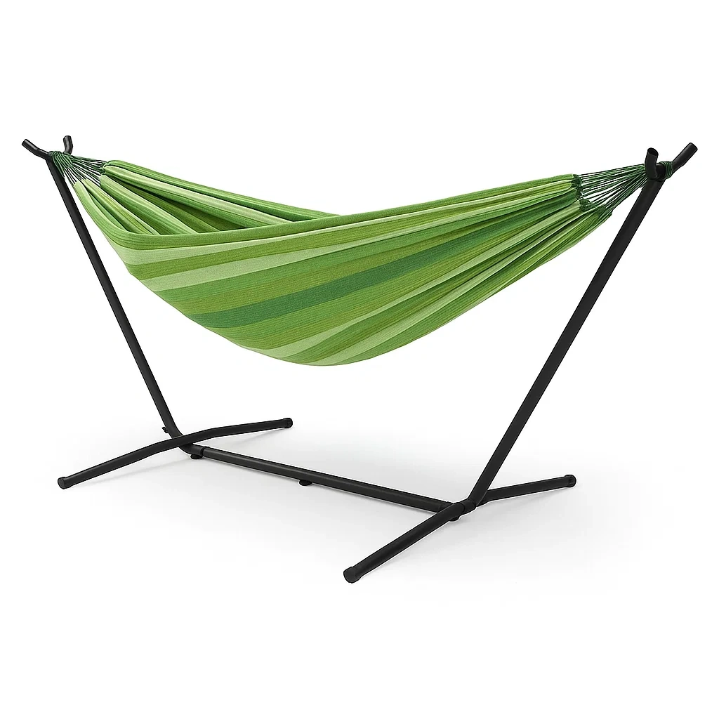 Amaca in Cotone con Supporto in Metallo Verde a Strisce