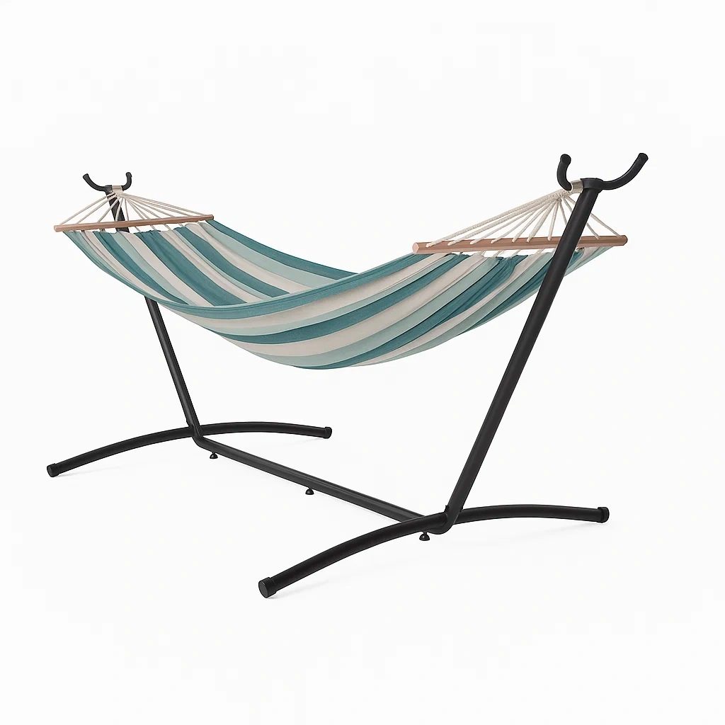 Amaca con Supporto in Metallo e Tessuto a Righe Verde/Bianco