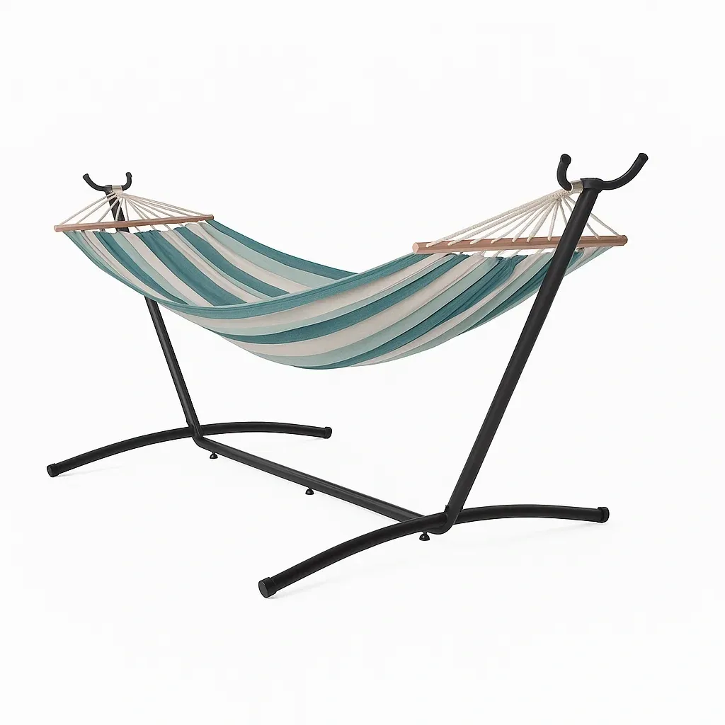Amaca con Supporto in Metallo e Tessuto a Righe Verde/Bianco