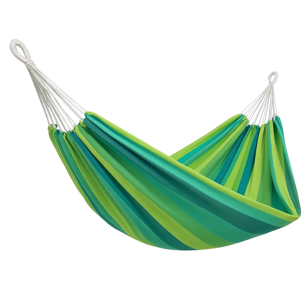 Amaca a Strisce in Cotone e Poliestere Verde e Blu