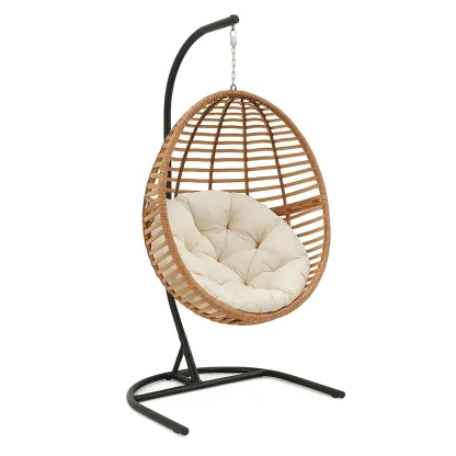 Poltrona Sospesa a Uovo in Rattan Sintetico con Cuscino in Poliestere