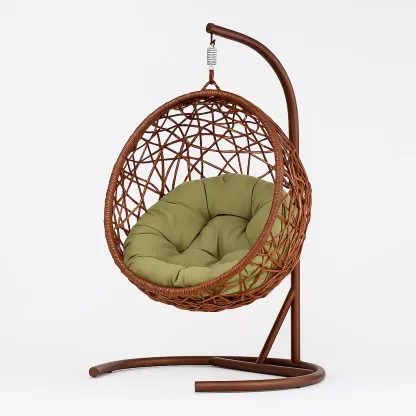Poltrona Sospesa a Uovo in Rattan con Cuscino Verde