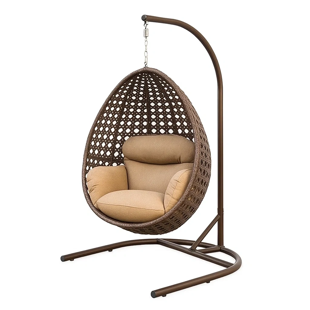 Poltrona Sospesa a Uovo in Rattan Sintetico con Cuscini in Poliestere