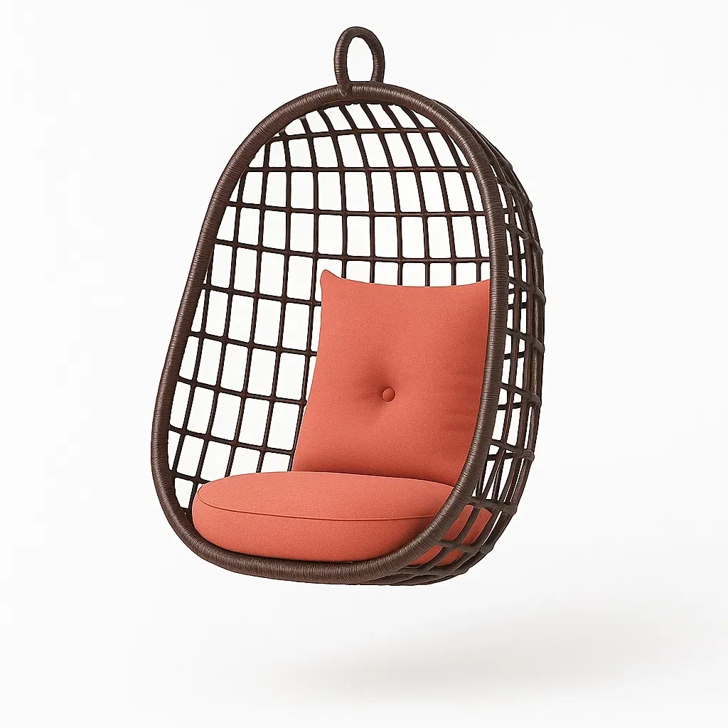 Poltrona Sospesa a Uovo in Rattan Sintetico con Cuscino Arancione