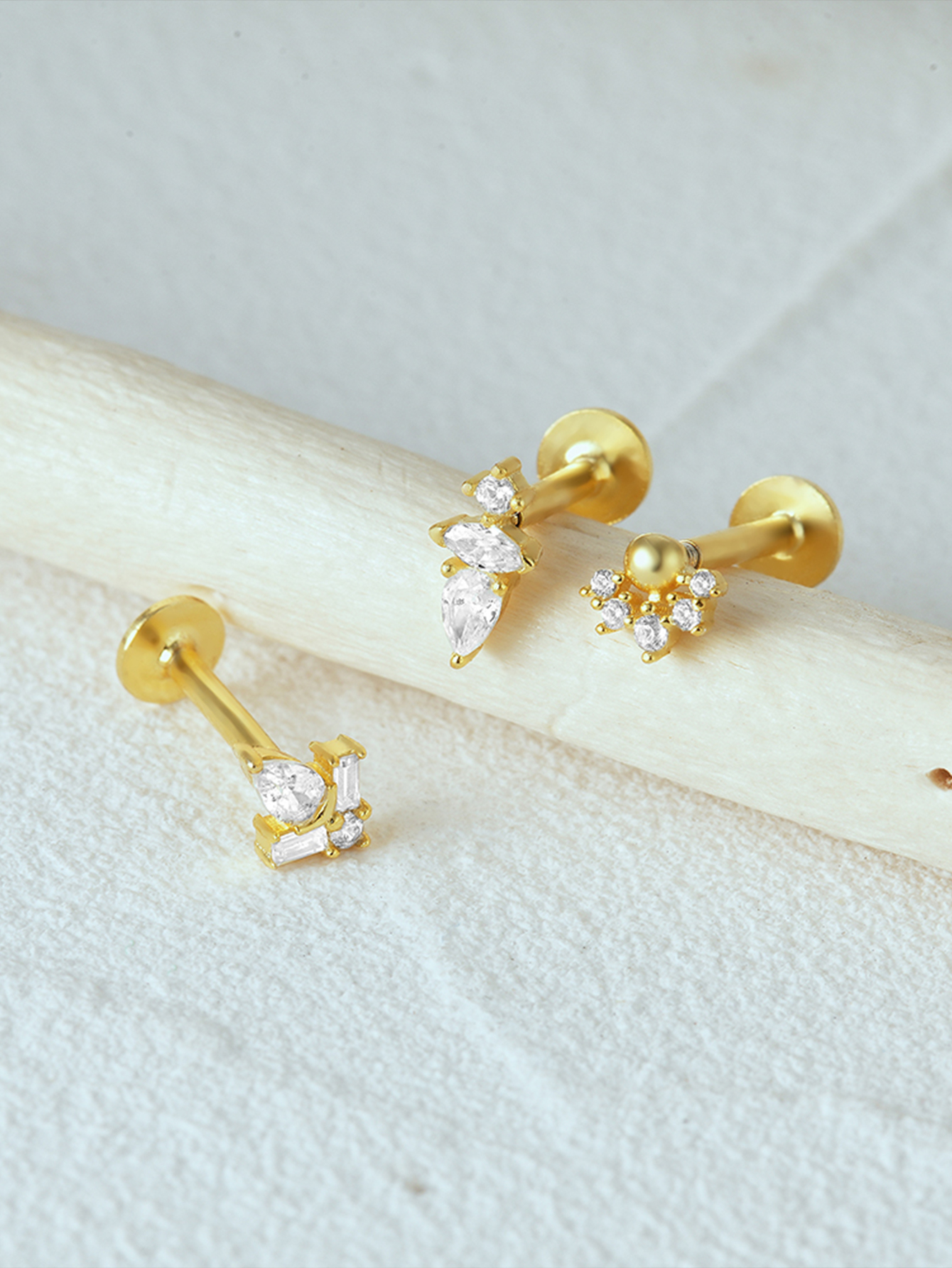 925 Everyday Matching Zircon Tassel Geometric 16g Pierced Thread Ear Cartilage Stud Earring