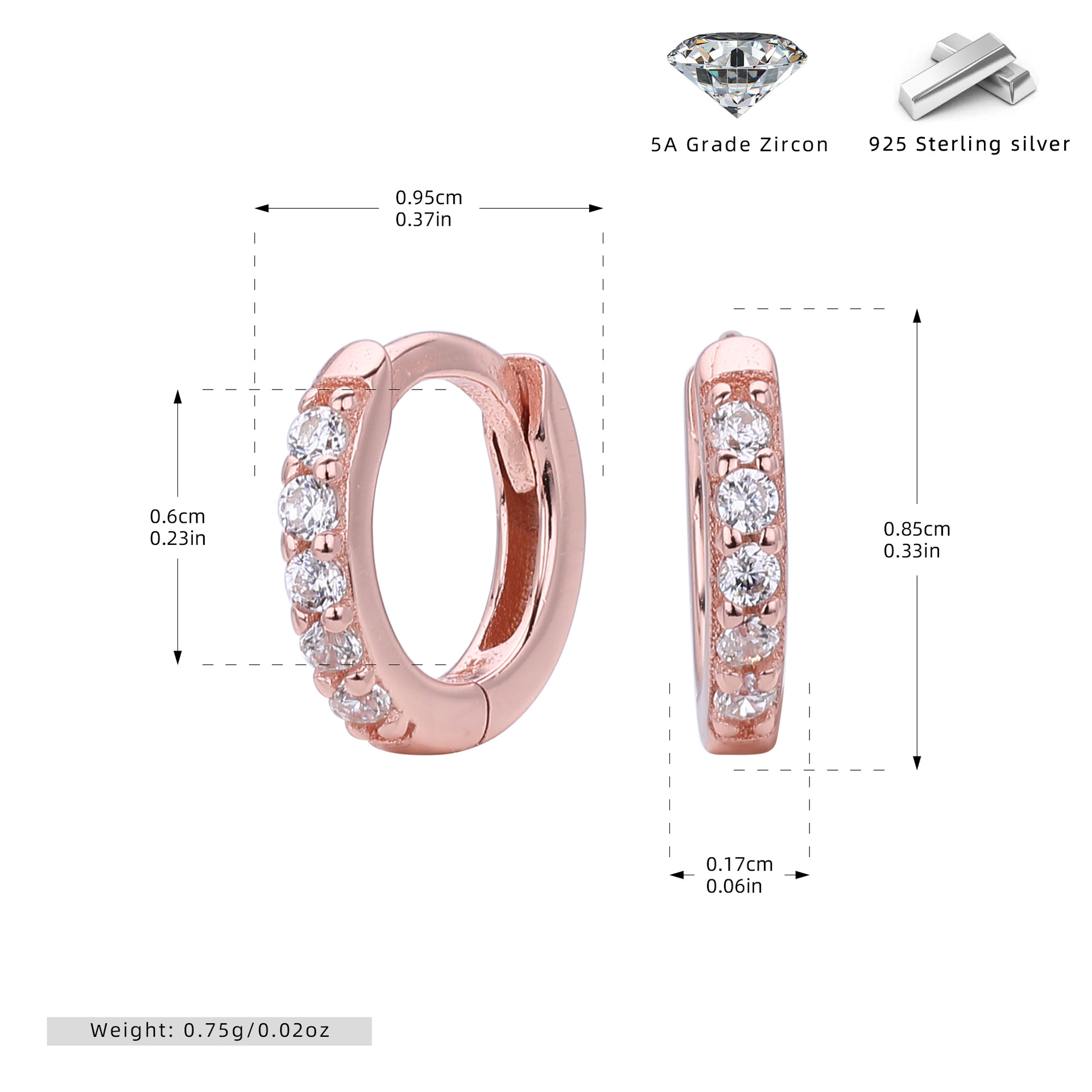 925 Sterling Silver Multi Size Zircon Hoop Earring Set