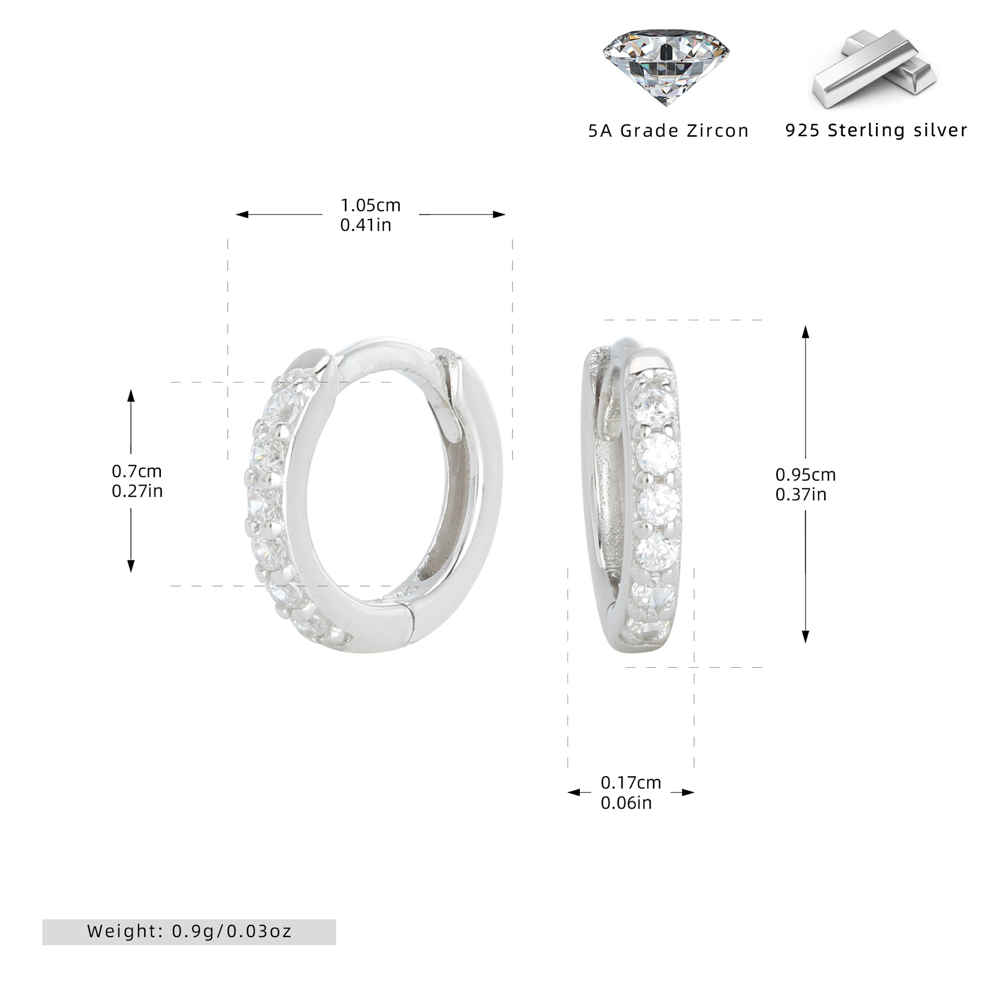 925 Sterling Silver Multi Size Zircon Hoop Earring Set