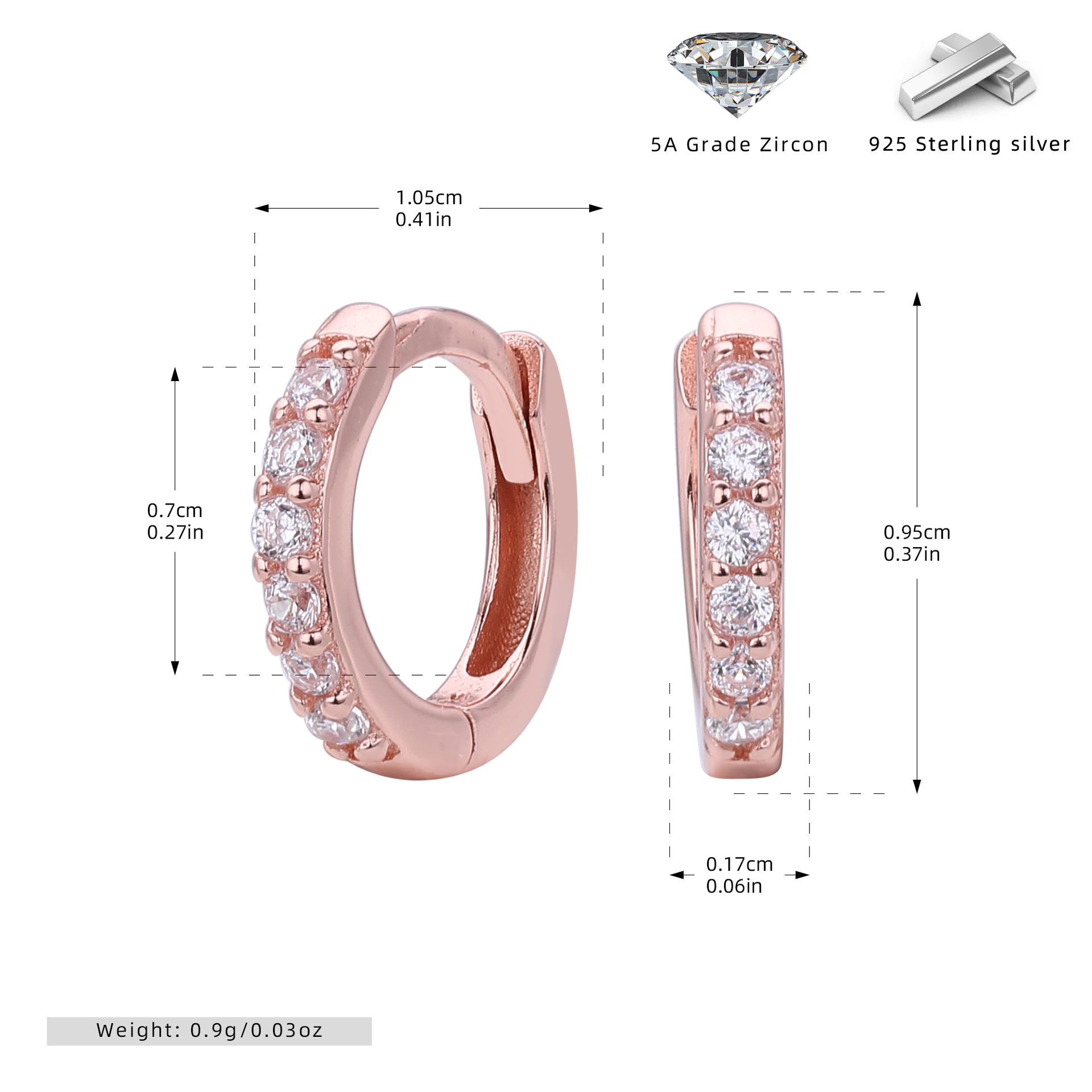 925 Sterling Silver Multi Size Zircon Hoop Earring Set