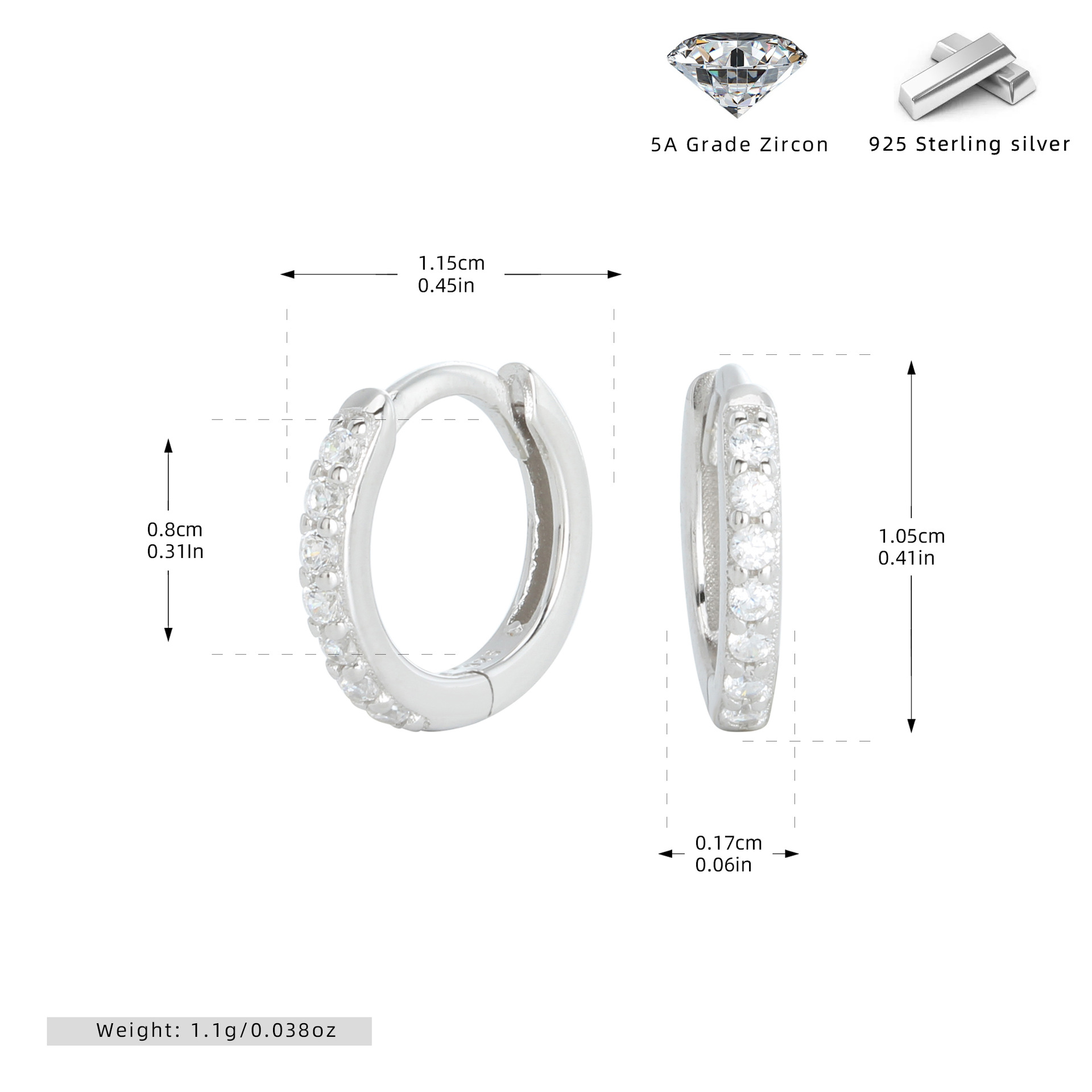 925 Sterling Silver Multi Size Zircon Hoop Earring Set