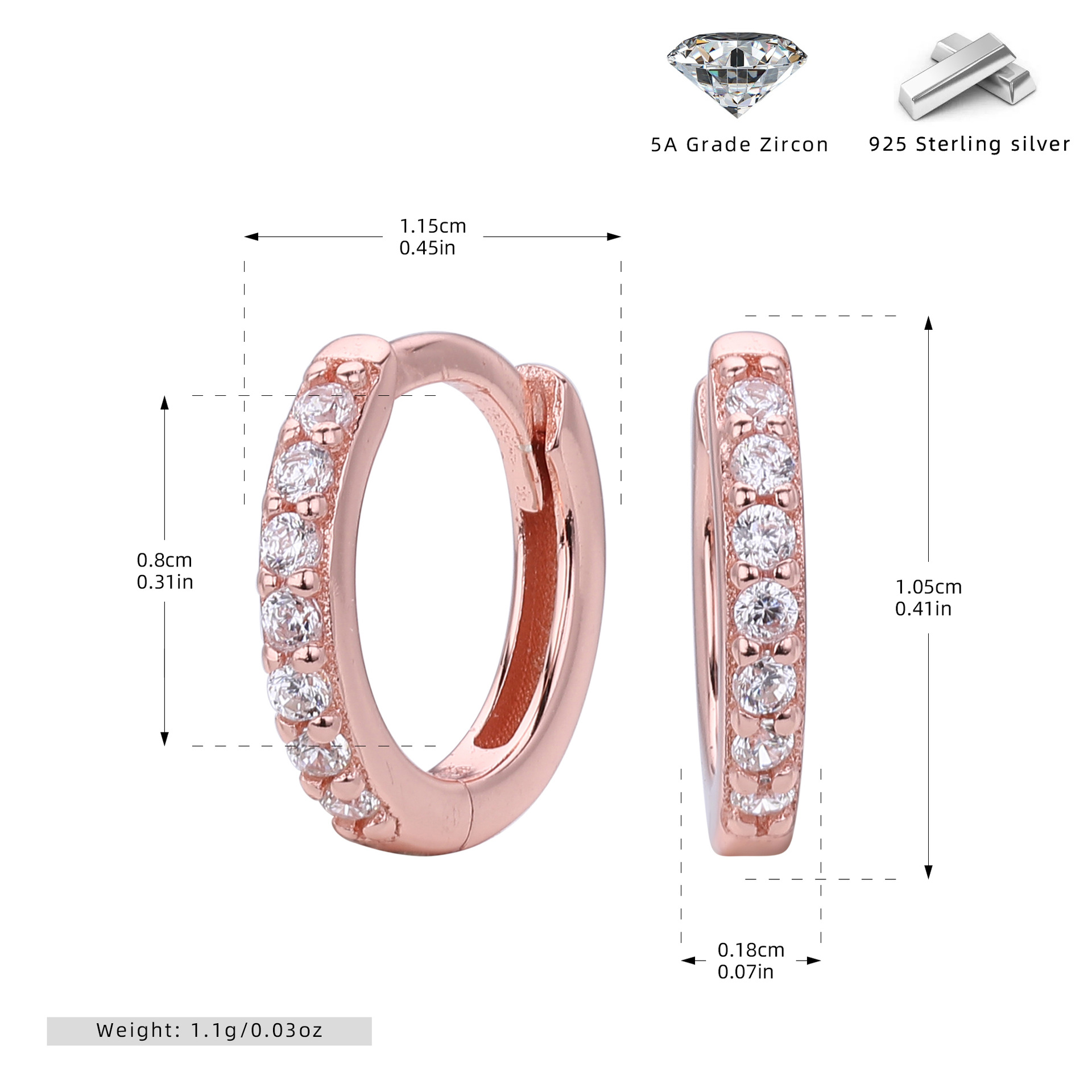 925 Sterling Silver Multi Size Zircon Hoop Earring Set