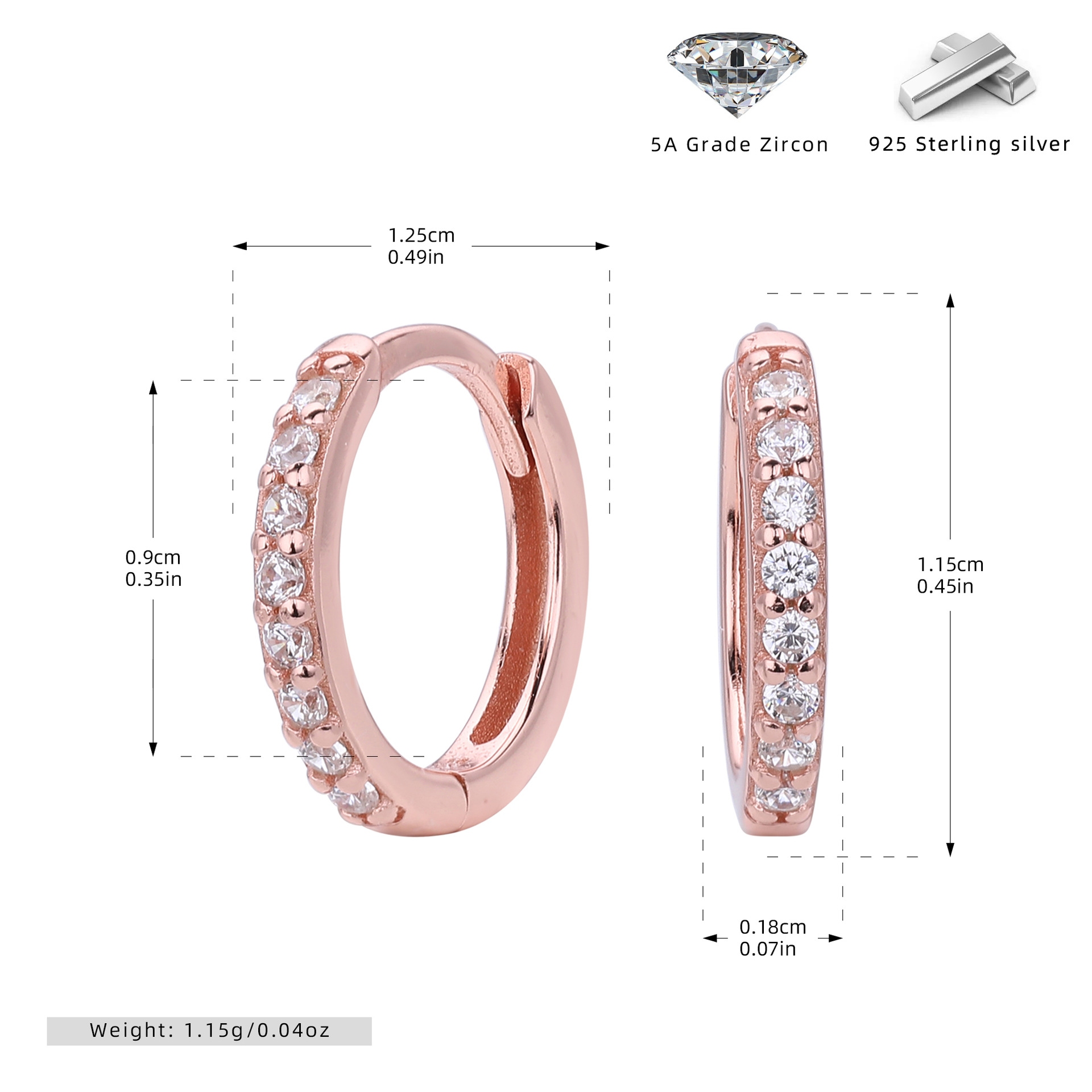 925 Sterling Silver Multi Size Zircon Hoop Earring Set