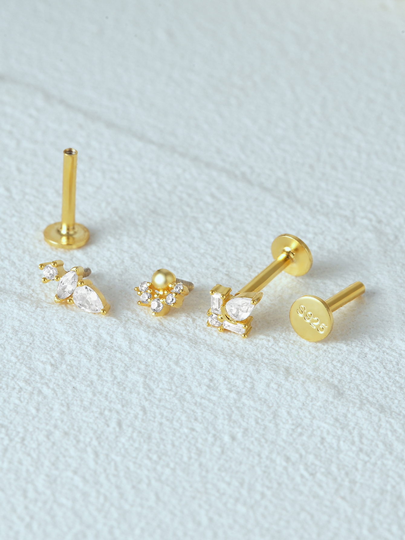 925 Everyday Matching Zircon Tassel Geometric 16g Pierced Thread Ear Cartilage Stud Earring