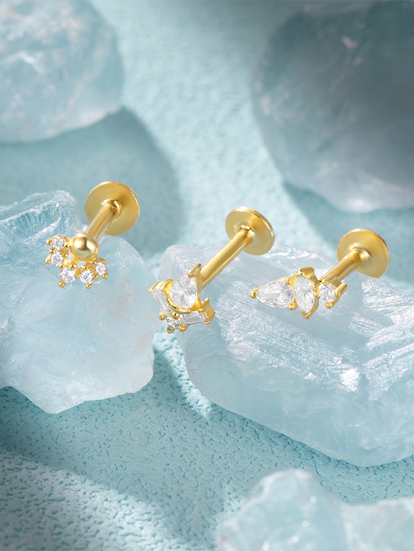 925 Everyday Matching Zircon Tassel Geometric 16g Pierced Thread Ear Cartilage Stud Earring