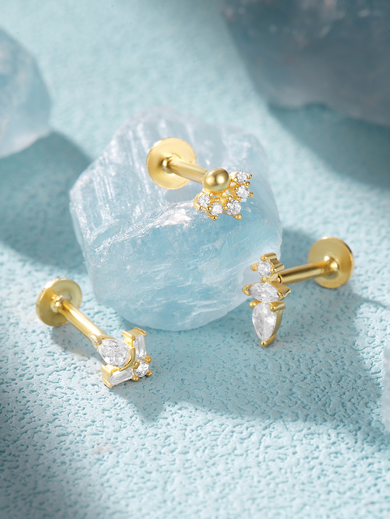 925 Everyday Matching Zircon Tassel Geometric 16g Pierced Thread Ear Cartilage Stud Earring